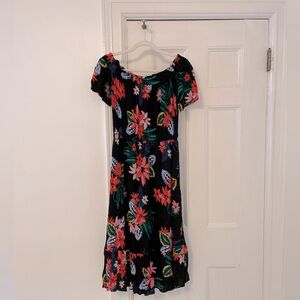 Floral pattern tropical off the shoulder midi dress
